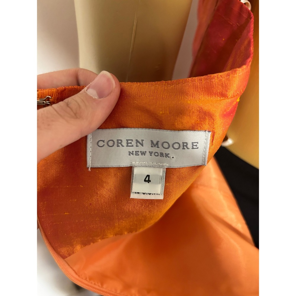 Coren Moore New York Womens Orange 100% Silk Strapless Bow Cocktail Dress Size 4 - Picture 5 of 6